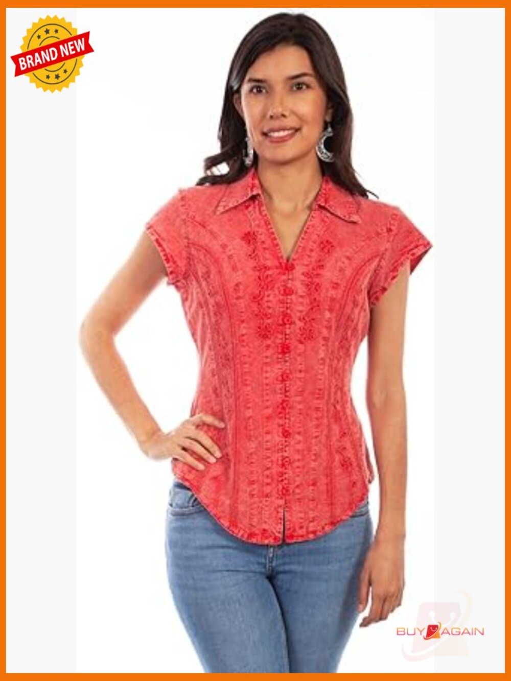 Extra Small Cotton Blouse With Floral Soutache Design, Button Front
